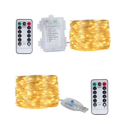 Silver Wire LED Fairy String Lights USB/Battery Box Remote Birthday Garland Christmas Lamps For Wedding Party Decor 5M 10M 20M