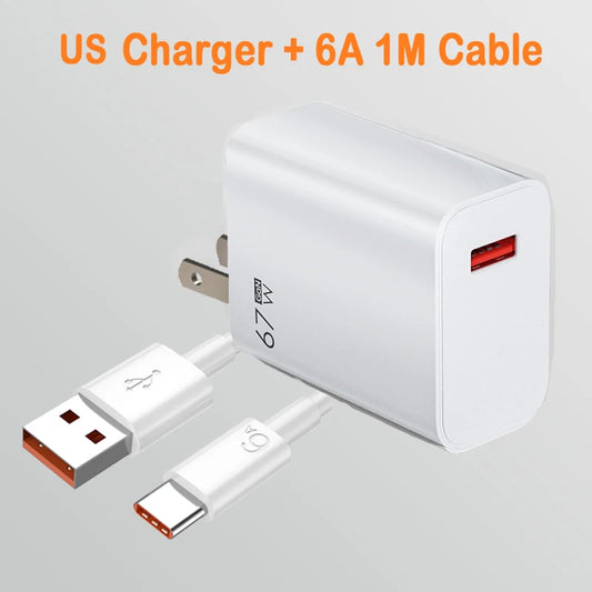 GaN USB Fast Charger Quick Charge 3.0 for Xiaomi 14 13 12 11 10 Ultra Redmi Note 12T 13 Pro Turbo 6A USB Type C Charging Cable