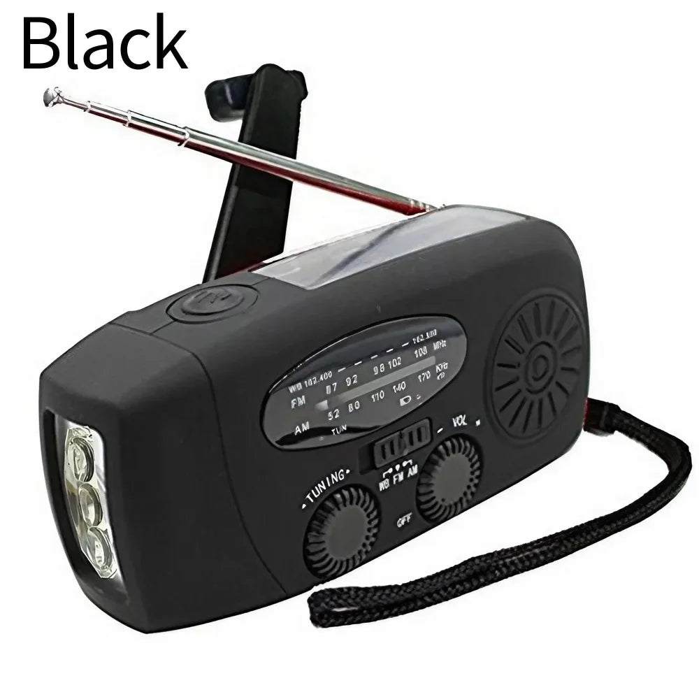 Portable Solar Crank Emergency Radio Global FM Receiver LED Flashlight 2000mAh High Quality SOS Alarm