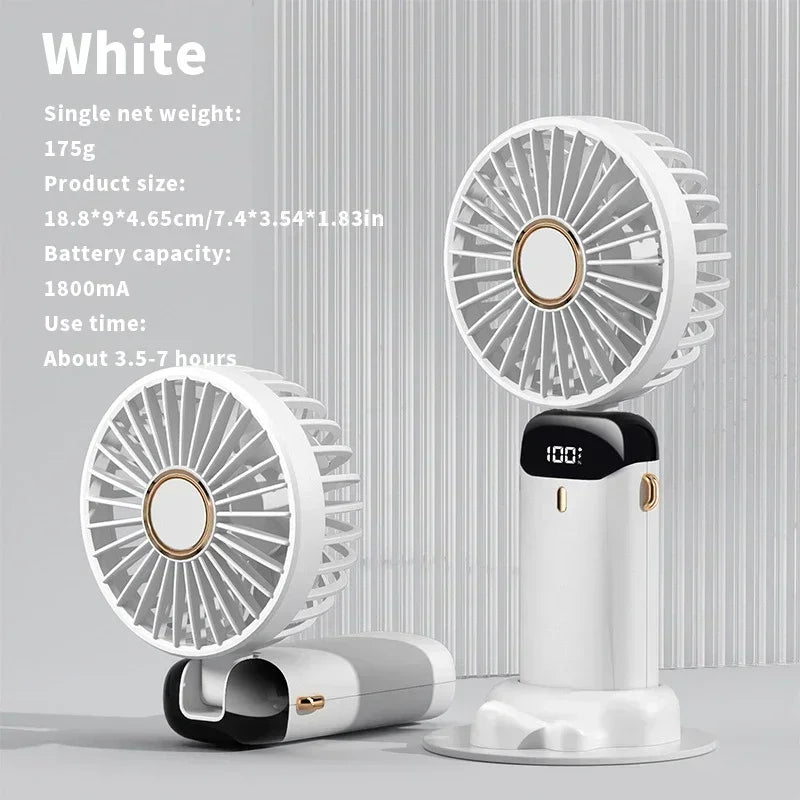 Portable 5 Speed Small Desk FanTravel Outdoor Phone Stand Foldable Handheld USB Gaming Cooling Mini Fan & Base Rechargeable Fan