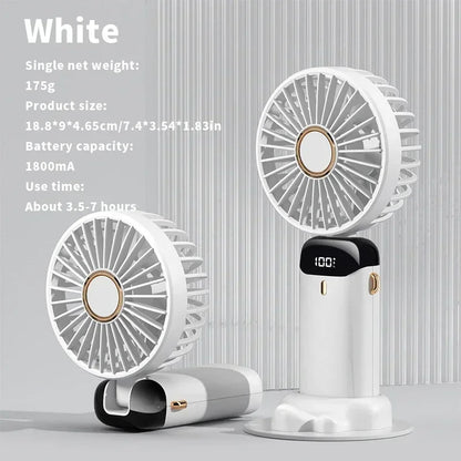 Portable 5 Speed Small Desk FanTravel Outdoor Phone Stand Foldable Handheld USB Gaming Cooling Mini Fan & Base Rechargeable Fan