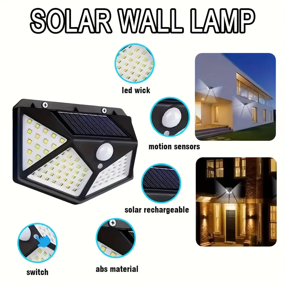 100LED Solar Flood Lights 3 Modes Outdoor Solar Motion Security Solar Light Waterproof for Garden Patio Garage Wall Light