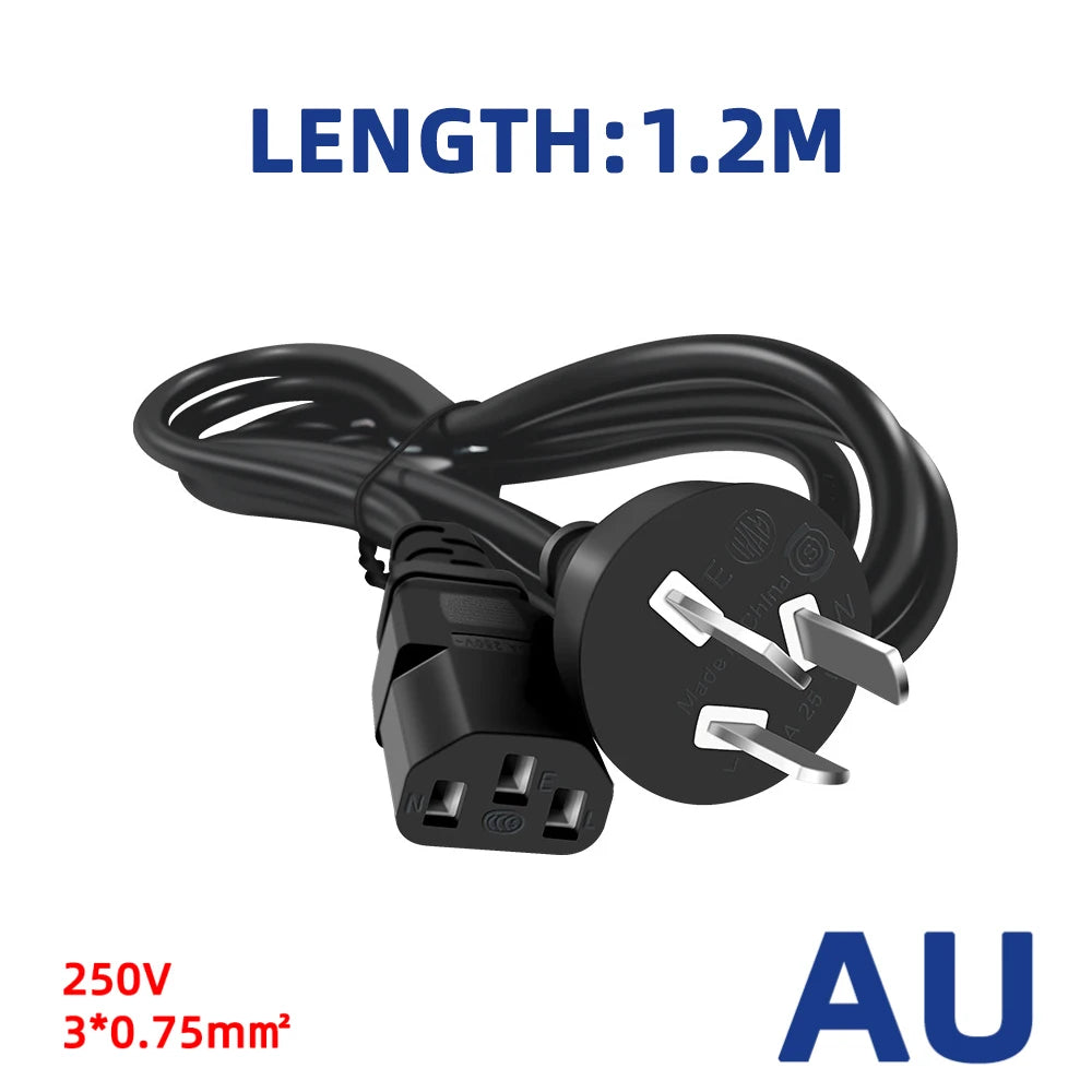 Black 1m EU AU UK US Plug Power Cable IEC 320 C13 AC Power Supply Wire Extension Cord for PC Computer Monitor TV Speaker Printer
