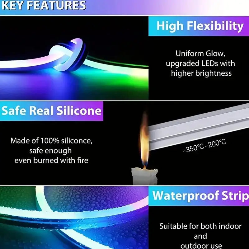 5V LED Neon Strip Lights USB Powered Music Sync 24Key Remote Flexible Sign Waterproof For Indoor Outdoor Decoration Strip Lights
