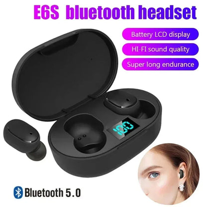 TWS E6S Wireless Bluetooth Earphones By Mic LED Display Stereo Noise Cancelling Headset With Charging Cable For All Smartphone