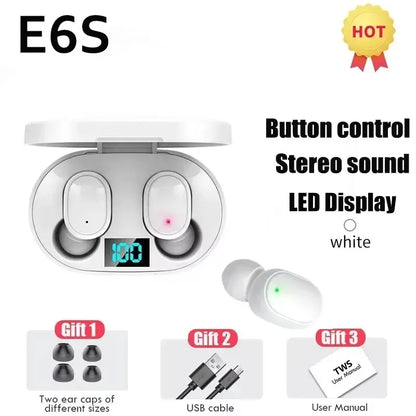TWS E6S Wireless Bluetooth Earphones By Mic LED Display Stereo Noise Cancelling Headset With Charging Cable For All Smartphone