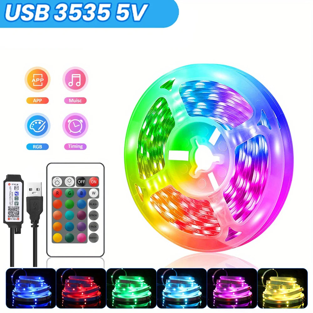 DC5V RGB LED Strip Light 1/2/3/4/5/10M USB 24key Bluetooth Remote Control Flexible Lamp Tape For TV Background Home Decor