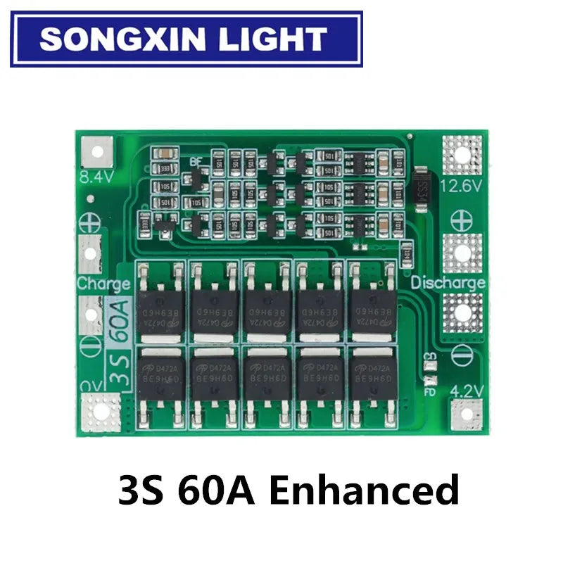 2S 3S 4S 20A 40A 60A Li-ion Lithium Battery Charger Protection Board 18650 BMS Drill Motor 11.1V 12V/14V 16.8V Enhance/Balance