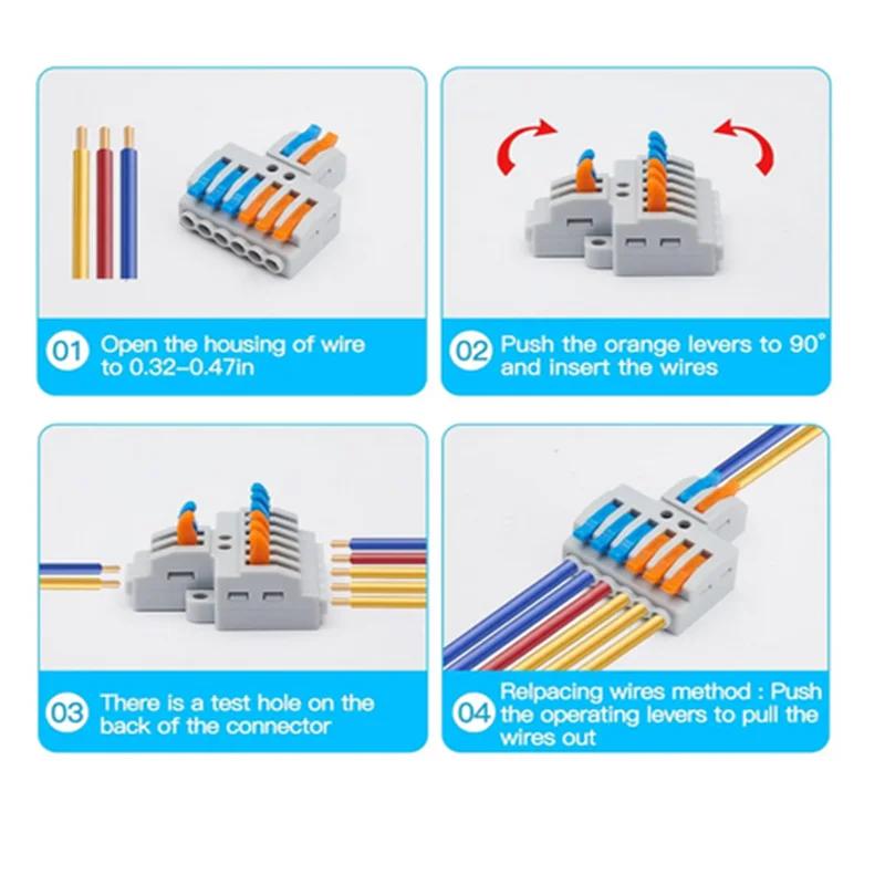 9pcs Compact Splicing Wire Connectors Assortment Pack Lever Connector Kit Quick Wiring Connector for AWG 28-12