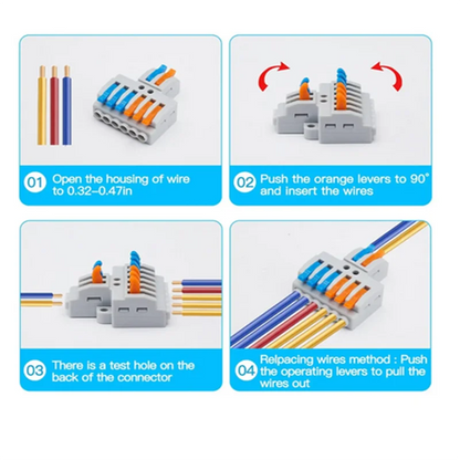 9pcs Compact Splicing Wire Connectors Assortment Pack Lever Connector Kit Quick Wiring Connector for AWG 28-12
