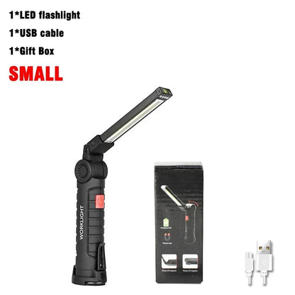 COB LED Work Light Dimmable USB Rechargeable LED Flashlight Inspection Lamp With Magnetic Hook Power Bank 18650 Battery Torch