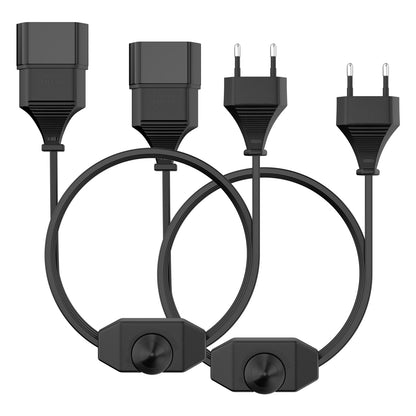 1/2-pack European LED switching power cord socket, 2-pin flat EU plug, silent LED dimmer, total length 2M, black and white