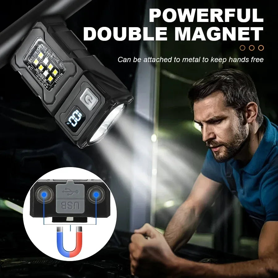 Mini Portable Flashlight 1500Lumens Super Bright LED Torch USB Rechargeable Multifunctional Camping Emergency Lantern