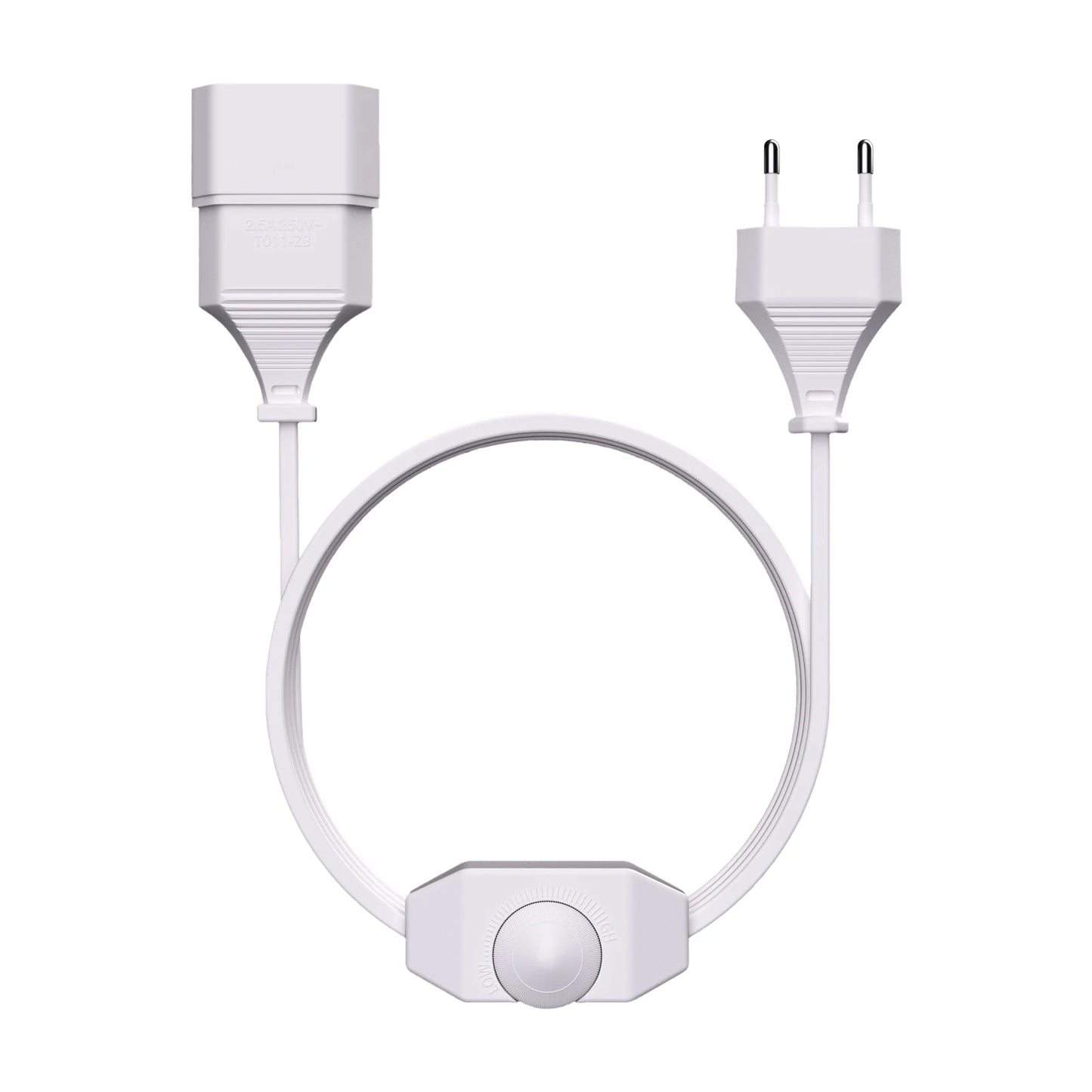 1/2-pack European LED switching power cord socket, 2-pin flat EU plug, silent LED dimmer, total length 2M, black and white