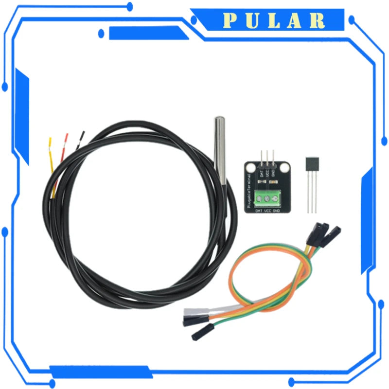 PLR Waterproof 100CM Digital Sensor Cable DS18B20 Temperature Module Kit Stainless Steel Probe Terminal Adapter Arduino