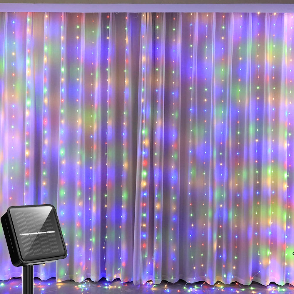 Solar Curtain Light LED Outdoor Waterproof 300leds Garland Decoration String Lights Yard Fairy Garland String Lights