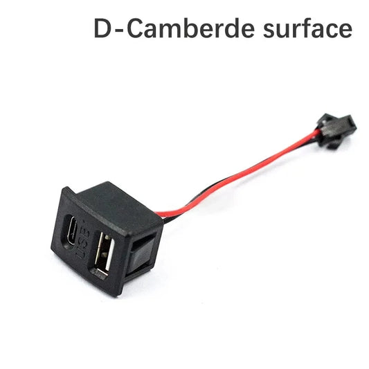 1Pcs Black Double Layer Usb Female Base Type-C Socket and Female Usb Lamp Charging Socket Power Socket With Cable Connector