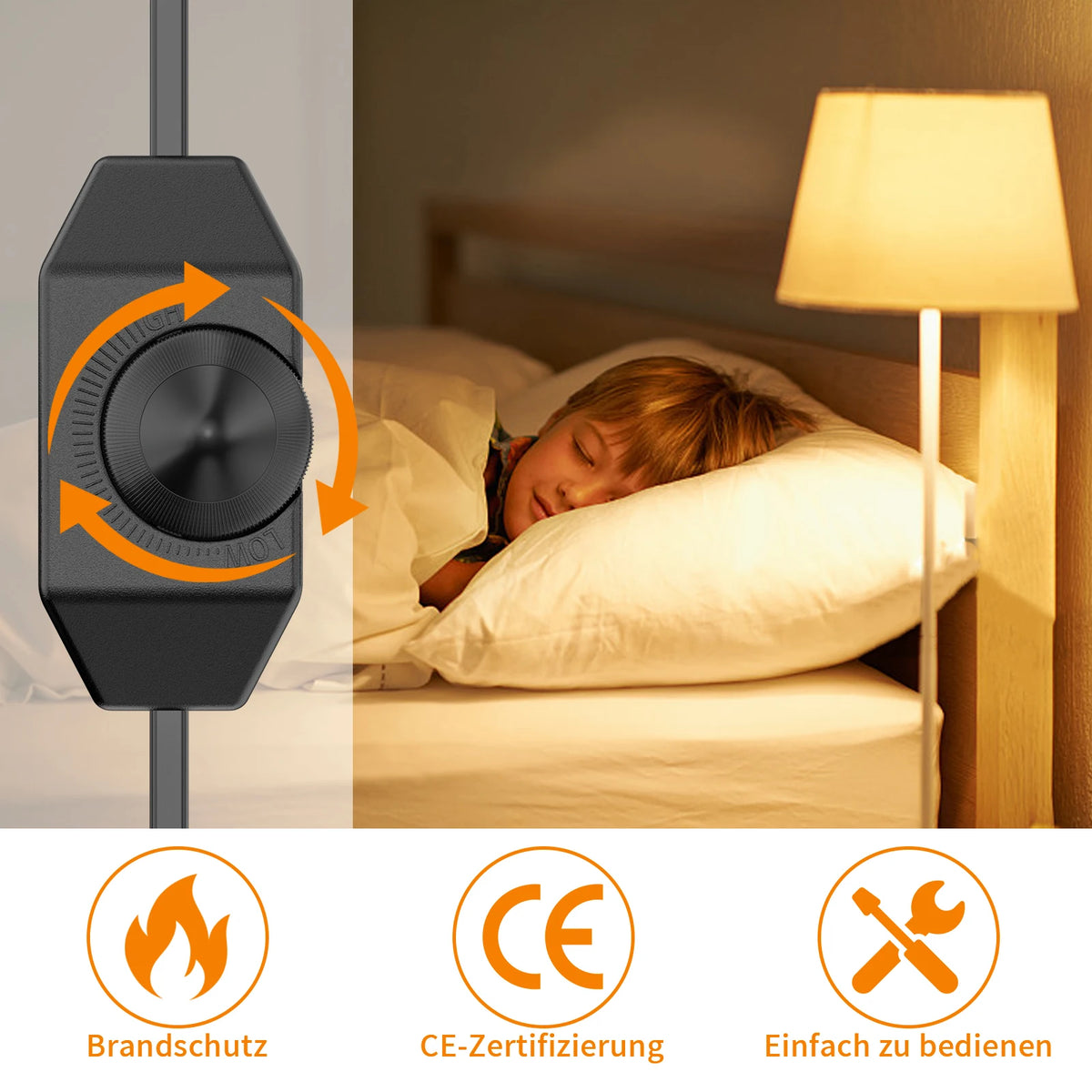 1/2-pack European LED switching power cord socket, 2-pin flat EU plug, silent LED dimmer, total length 2M, black and white