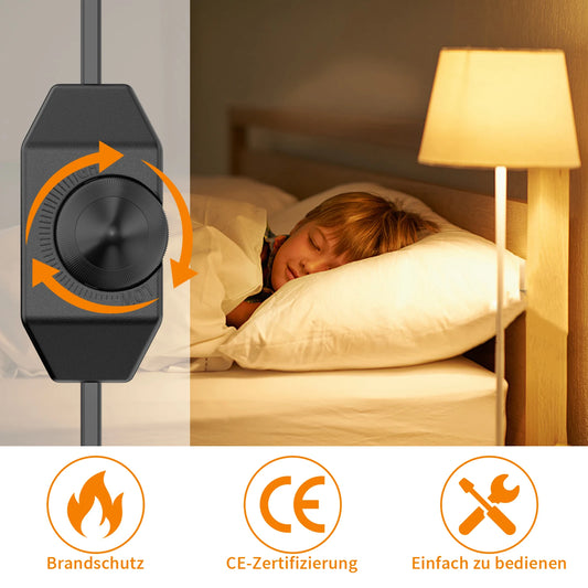 1/2-pack European LED switching power cord socket, 2-pin flat EU plug, silent LED dimmer, total length 2M, black and white