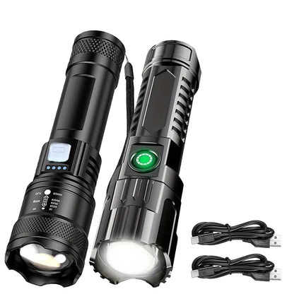 High Strong Power Led Flashlights 2000LM Tactical Torch with Display Light USB Charging Camping Fishing Emergency Zoom Lantern