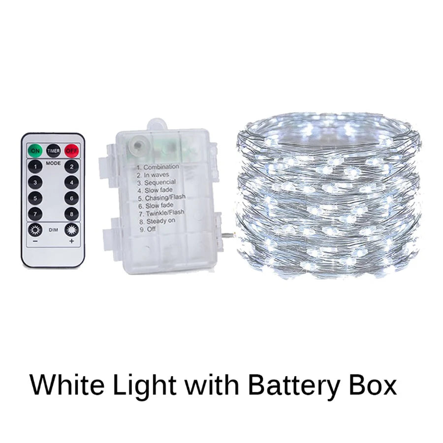 Silver Wire LED Fairy String Lights USB/Battery Box Remote Birthday Garland Christmas Lamps For Wedding Party Decor 5M 10M 20M