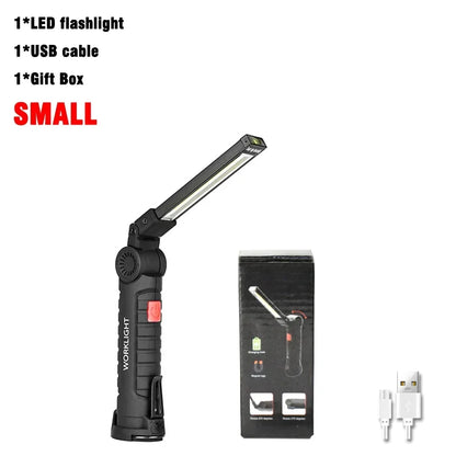 COB LED Work Light Dimmable USB Rechargeable LED Flashlight Inspection Lamp With Magnetic Hook Power Bank 18650 Battery Torch