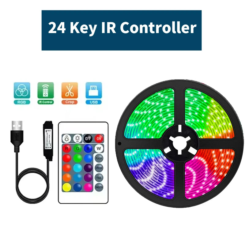 DC5V RGB LED Strip Light 1/2/3/4/5/10M USB 24key Bluetooth Remote Control Flexible Lamp Tape For TV Background Home Decor