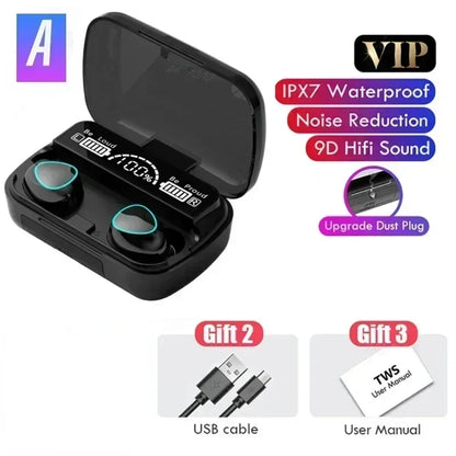 M10 TWS Wireless Earbuds: Sports Waterproof Design, Bluetooth Connection, 9D Stereo Sound + Charging Box & Microphone