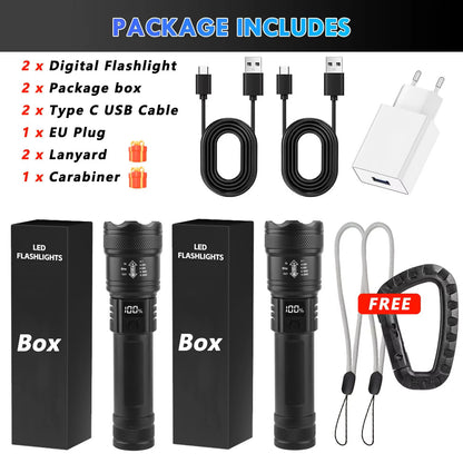 High Strong Power LED Flashlight Tactical Torch USB Rechargeable Zoom Emergency Lights For Outdoor Fishing Work Lighting Lamp