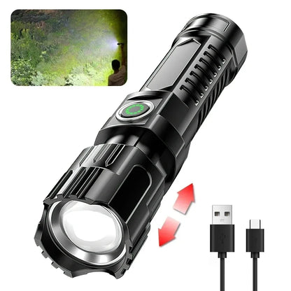 High Power 2000LM LED Flashlight Built-in Battery USB Rechargeable Strong Light Tactical Torch Outdoor Camping Hiking Lantern