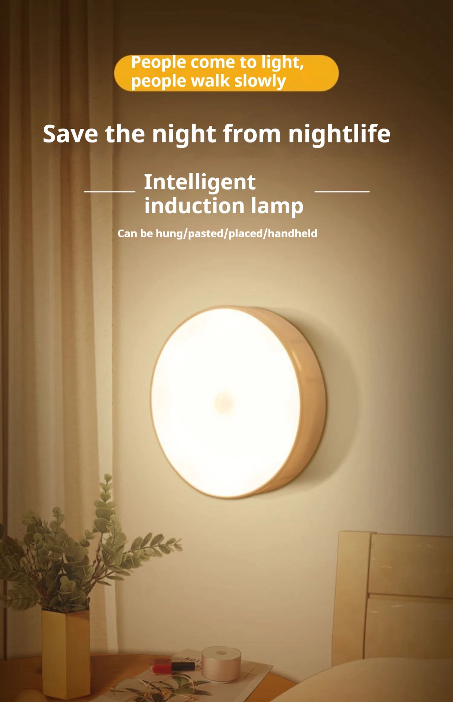 New 1pc Button Style Night Light - Wireless LED Detector Lamp for Bedroom, Staircase, Closet, and Room Decor-