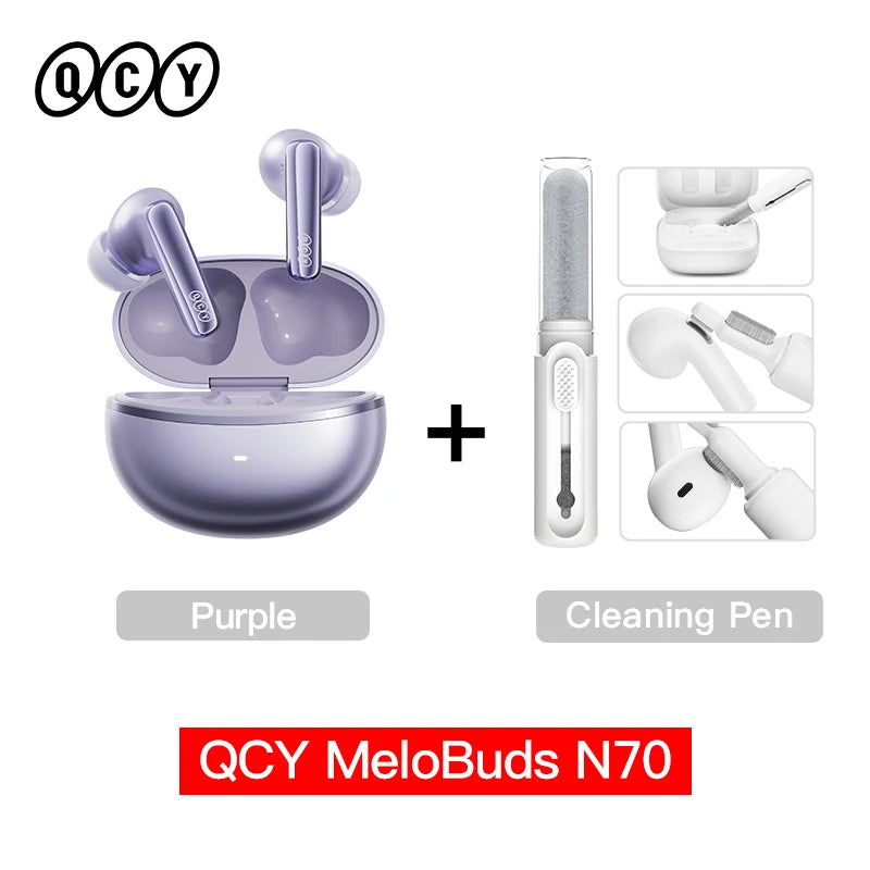 QCY MeloBuds N70 Adaptive ANC Wireless Earbuds Bluetooth 6.0 LDAC Hi-Res Audio 6 Mics Wireless Charging Earphones 50Hrs IPX5