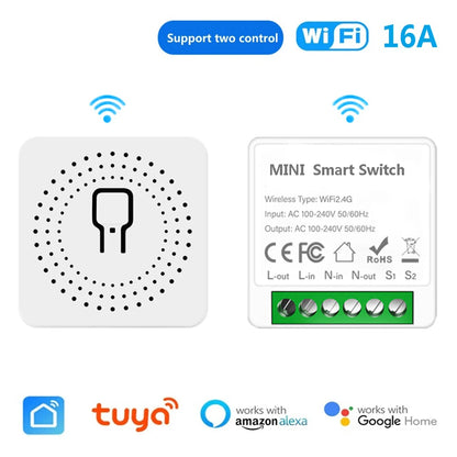 16A Tuya Smart WiFi Switch Support 2-Way DIY Switches Mini Smart Breaker Smart Life Control Support Alexa Google Alice