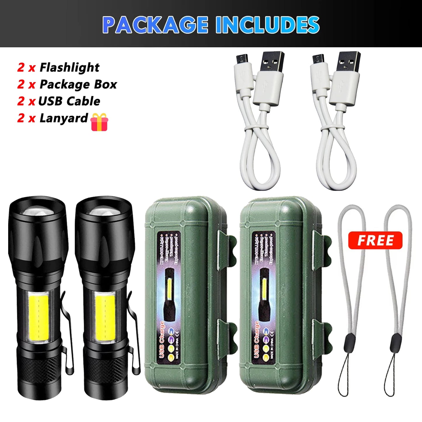 High Strong Power LED Flashlight Tactical Torch USB Rechargeable Zoom Emergency Lights For Outdoor Fishing Work Lighting Lamp