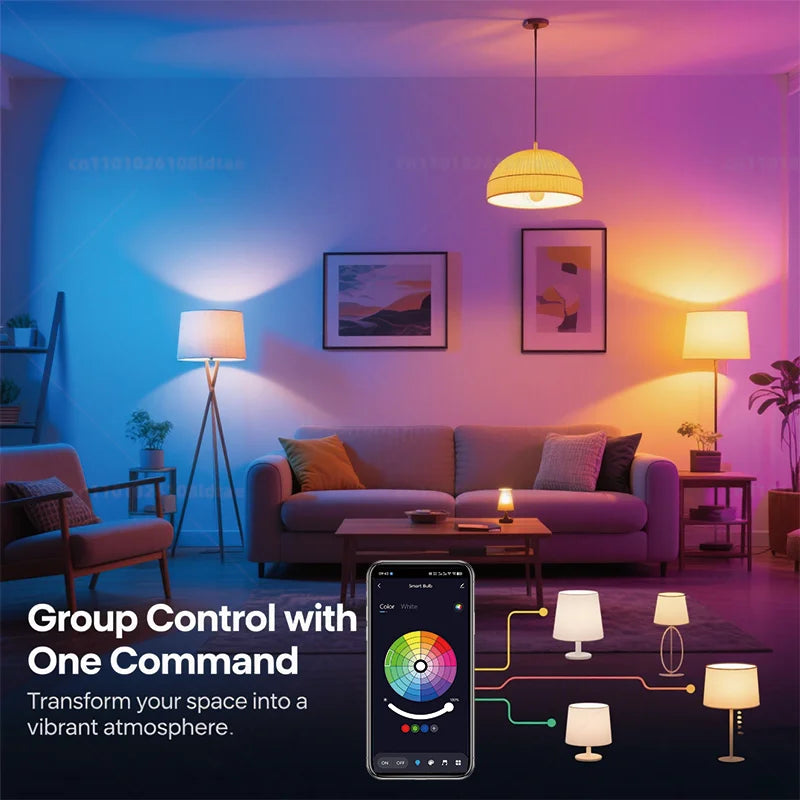 Tuya Bluetooth APP controls LED Smart Light RGBCW Dimmable Bulb 15W Household Bedroom Christmas Party Decoration Group Control