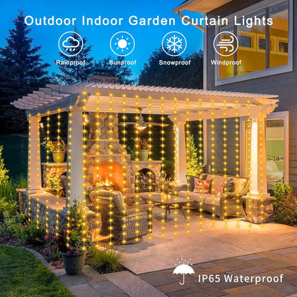 Solar Curtain Light LED Outdoor Waterproof 300leds Garland Decoration String Lights Yard Fairy Garland String Lights
