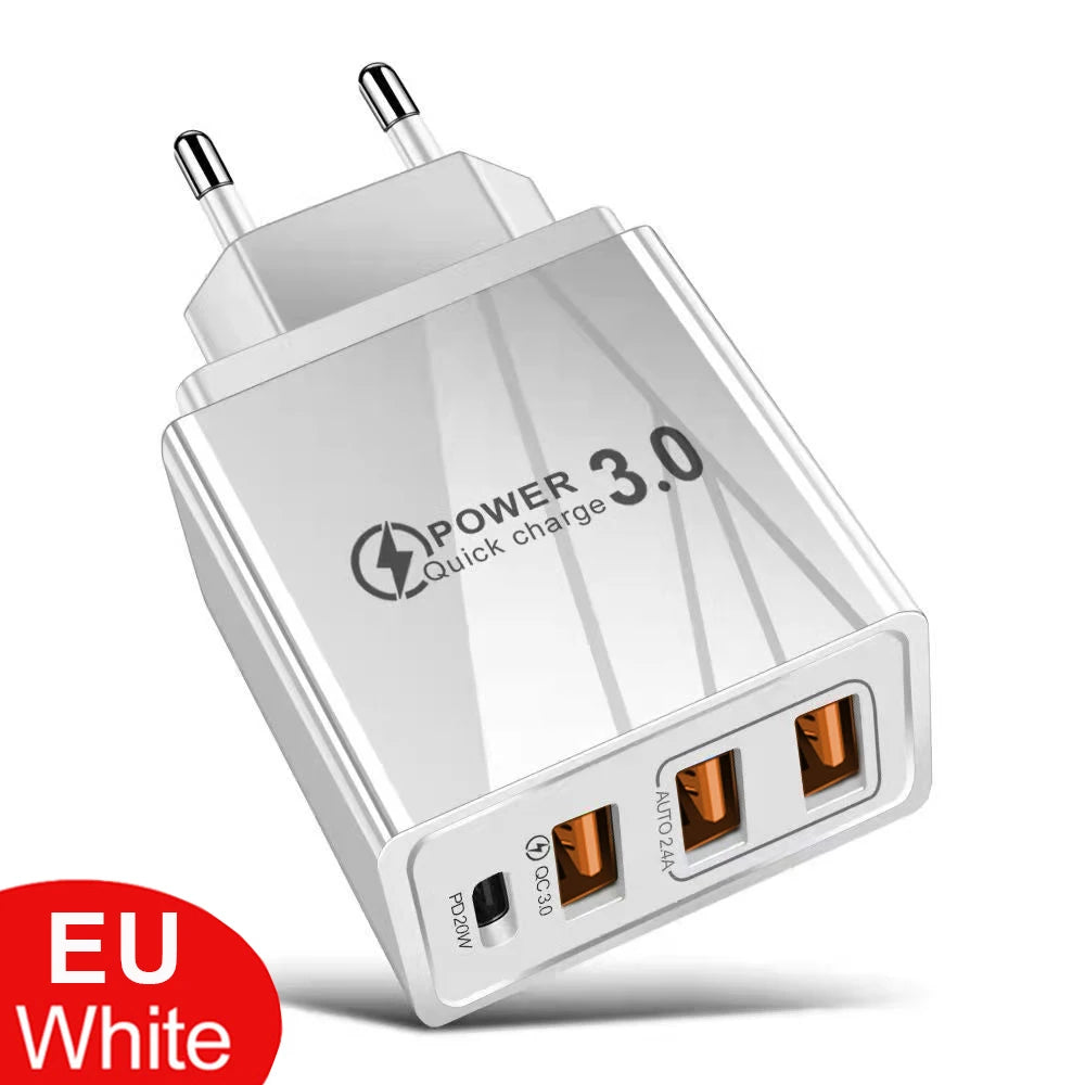 Total 20W Multi Port Wall Charger USB PD Adapter For Xiaomi iPhone 13 12 for Samsung Mobile Phone Plug Charging