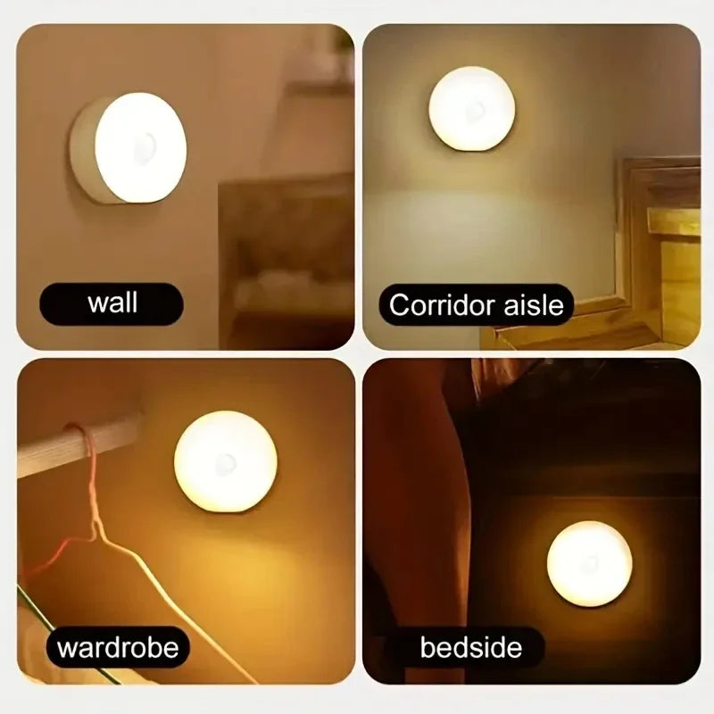 New 1pc Button Style Night Light - Wireless LED Detector Lamp for Bedroom, Staircase, Closet, and Room Decor-