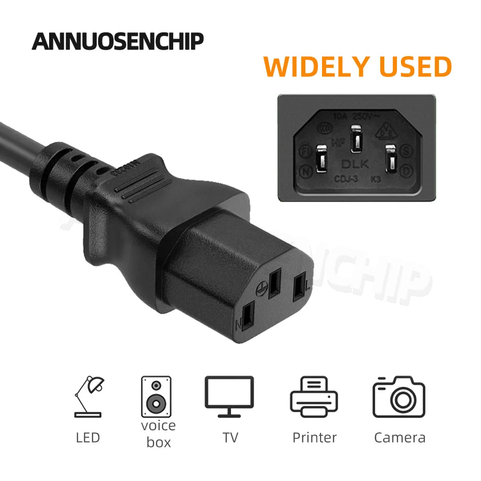 Black 1m EU AU UK US Plug Power Cable IEC 320 C13 AC Power Supply Wire Extension Cord for PC Computer Monitor TV Speaker Printer