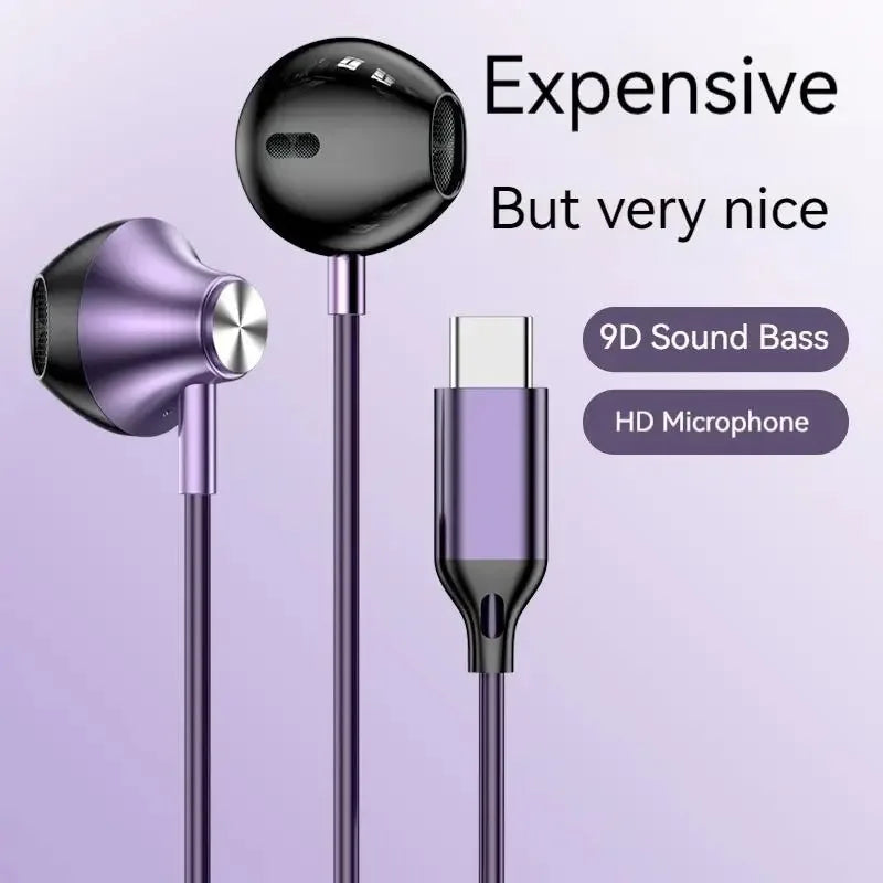 9D HIFI Heavy Bass Earphone 3.5MM AUX Wired Headphone TypeC Surround Stereo Headset With Mic Earbud For Samsung Xiaomi Huawei