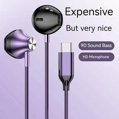 9D HIFI Heavy Bass Earphone 3.5MM AUX Wired Headphone TypeC Surround Stereo Headset With Mic Earbud For Samsung Xiaomi Huawei