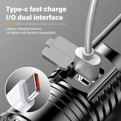 High Strong Power Led Flashlights Tactical Torch with Display Light USB Charging Camping Fishing Emergency Zoom Lantern