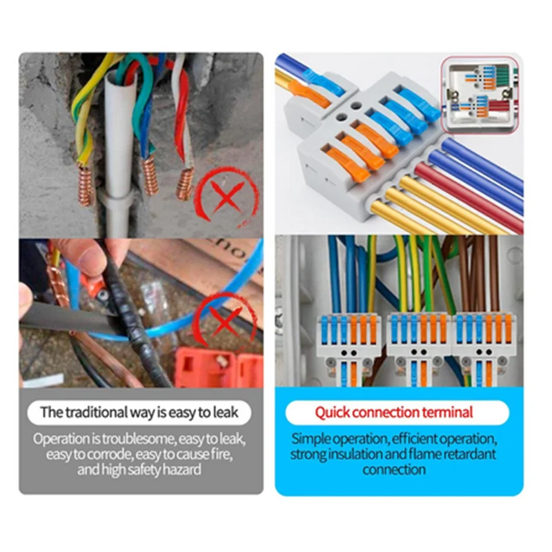 9pcs Compact Splicing Wire Connectors Assortment Pack Lever Connector Kit Quick Wiring Connector for AWG 28-12
