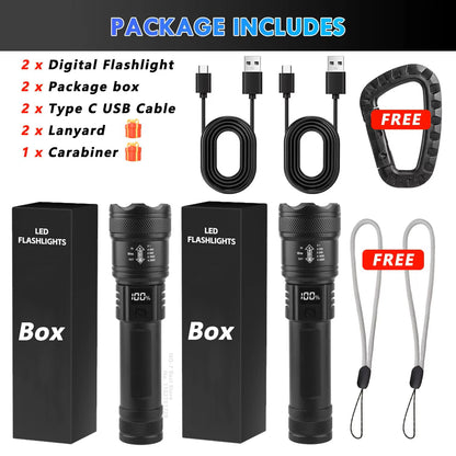 High Strong Power LED Flashlight Tactical Torch USB Rechargeable Zoom Emergency Lights For Outdoor Fishing Work Lighting Lamp