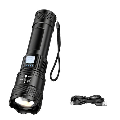 High Strong Power Led Flashlights 2000LM Tactical Torch with Display Light USB Charging Camping Fishing Emergency Zoom Lantern