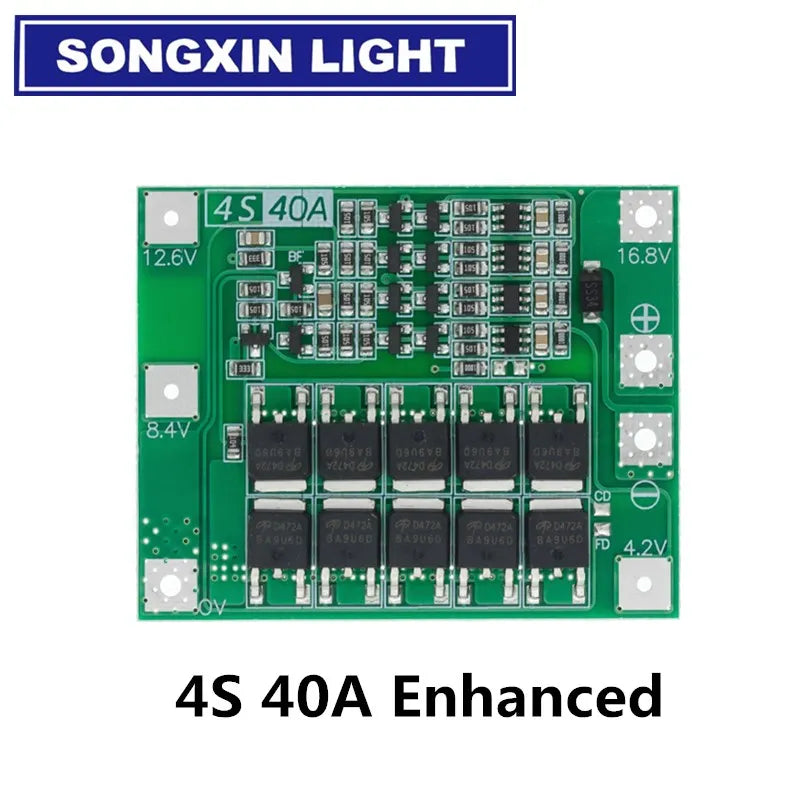 2S 3S 4S 20A 40A 60A Li-ion Lithium Battery Charger Protection Board 18650 BMS Drill Motor 11.1V 12V/14V 16.8V Enhance/Balance