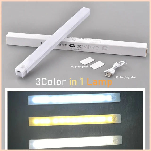 USB Type C Rechargeable Motion Sensor LED Bar Light Induction Night Light Portable for Kitchen Bedside Wardrobe Closet Aisle