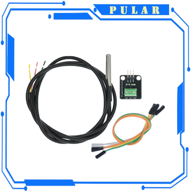 PLR Waterproof 100CM Digital Sensor Cable DS18B20 Temperature Module Kit Stainless Steel Probe Terminal Adapter Arduino