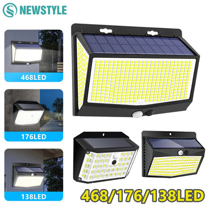 Solar Motion Lights Outdoor 468/176LED 3 Modes Solar Fence Lights Waterproof Solar Security Lights Yard Door Patio Garage Step