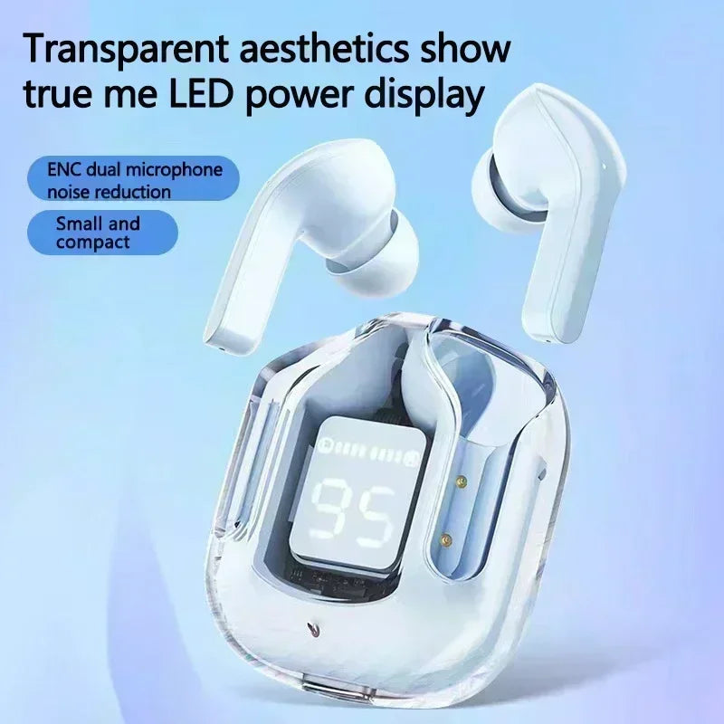 TWSHK3 Wireless Bluetooth Earphone Noise Canceling HiFi Stereo Sport Headphones with Digital Display Transparent Charging Case